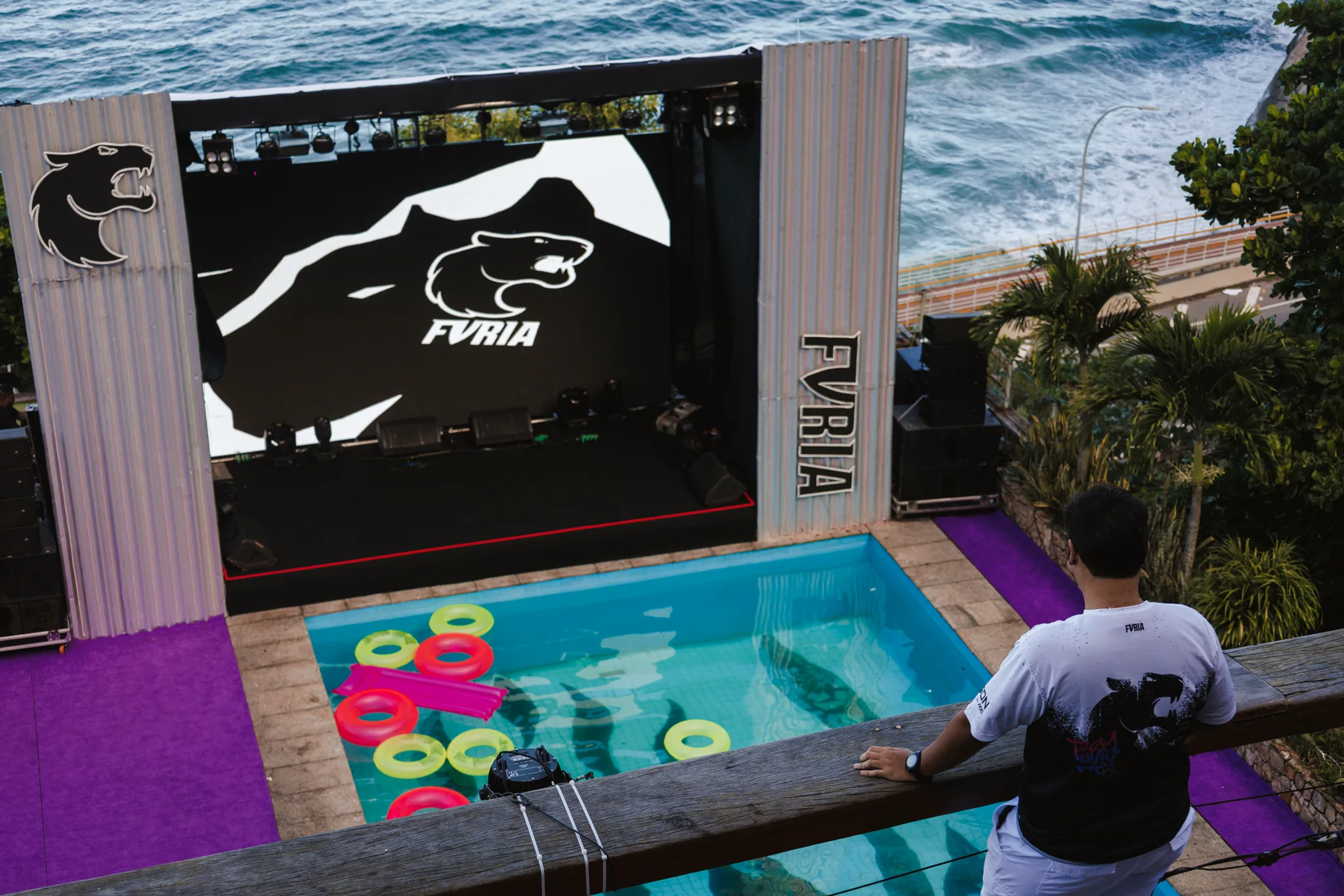 Casa FURIA 2023 during IEM Rio, with an oceanfront stage and FURIA branding